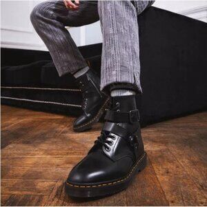 DR. MARTENS Cristofor Leather Harness Lace Up Combat Boots Black Mens US 9